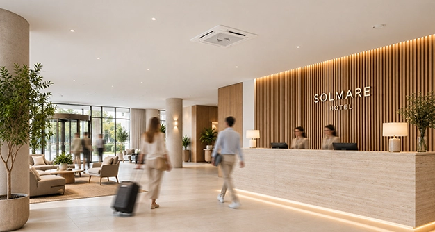 Recepción de hotel con aire acondicionado cassette CoolSmart